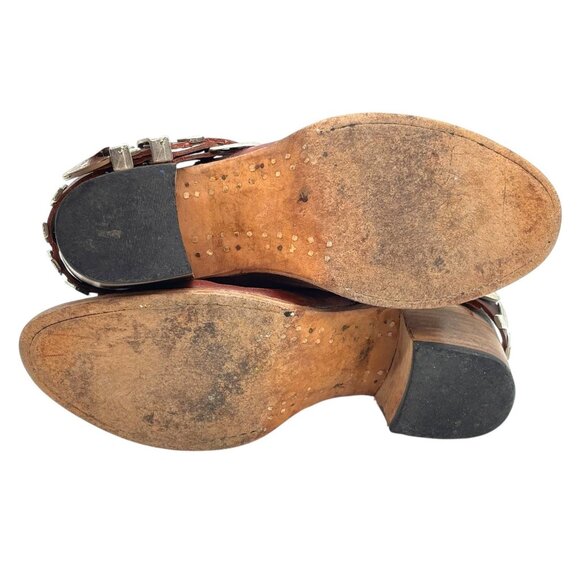 FREEBIRD BY STEVEN Blade Harness Ankle Bootie 6 Western Belt Burgundy Distressed - Picture 6 of 12